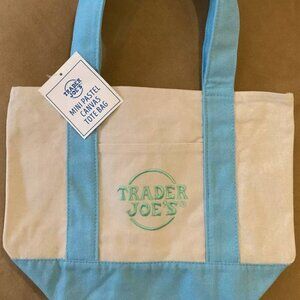 🩵 Trader Joe's MINI PASTEL CANVAS TOTE BAG NEW Limited Edition Reusable BLUE 🩵